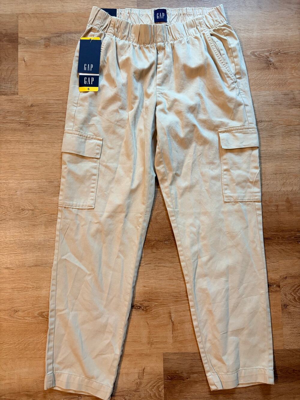 NWT Gap Women's High Rise Twill Cargo Pants Tan Beige Elastic Waist Small S
